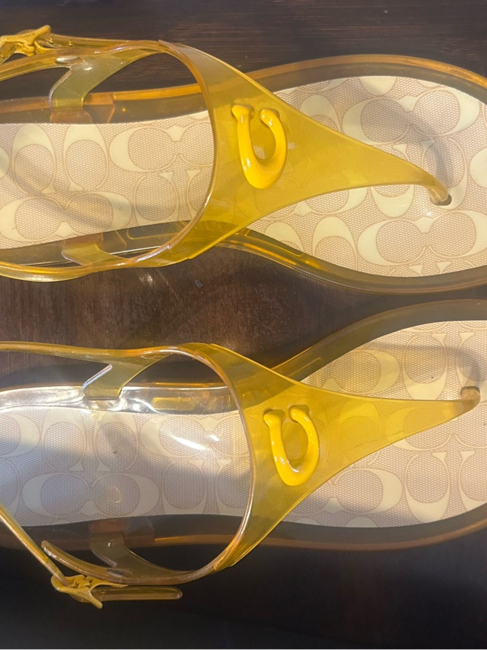 Coach Yellow Transparent Jelly Sandal with Signature Insole